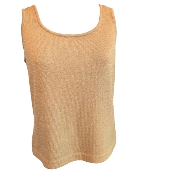 St. John Gold tan Knit Sweater Tank Top S Scoop Neck Sleeveless Sz‎ S Designer - Picture 1 of 6